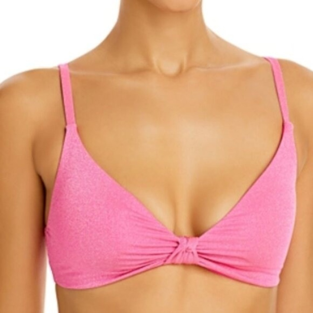 NWT Aqua Swim XL Pop Pink Solid Sparke Twist Bikini Swim Top 128246